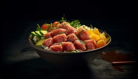 Premium Ai Image Fresh Gourmet Salad Bowl With Pork Fillet And