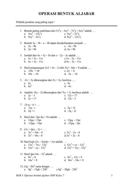 Soal Aljabar Pdf