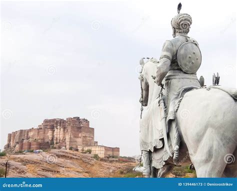 Statue Of Rao Jodha And Mehrangarh Fort In Background Editorial Stock