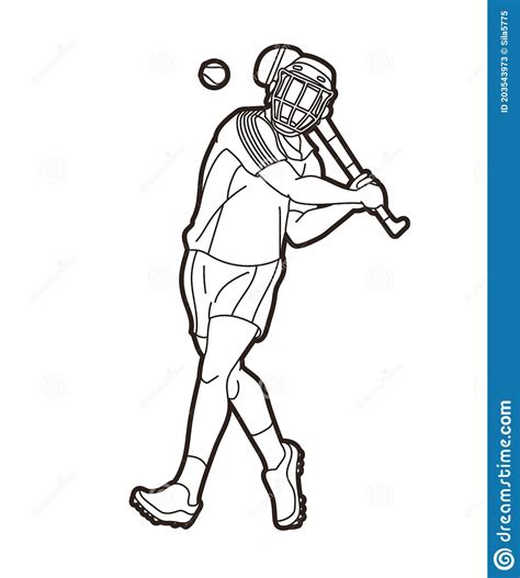 Hurling Sport Player Action Irish Hurley Sport Cartoon Graphic Vector