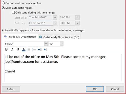 Creating Out-of-Office Automatic Replies On Microsoft Outlook - Calendar