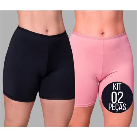 Kit 02 Short Segunda Pele Anagua Feminino Para Usar Por Baixo Da Saia Vestido Rosa Preto Nude