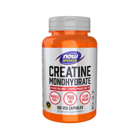 Creatina Monohidratada 750 mg 120 Cápsulas Now Peixe Verde