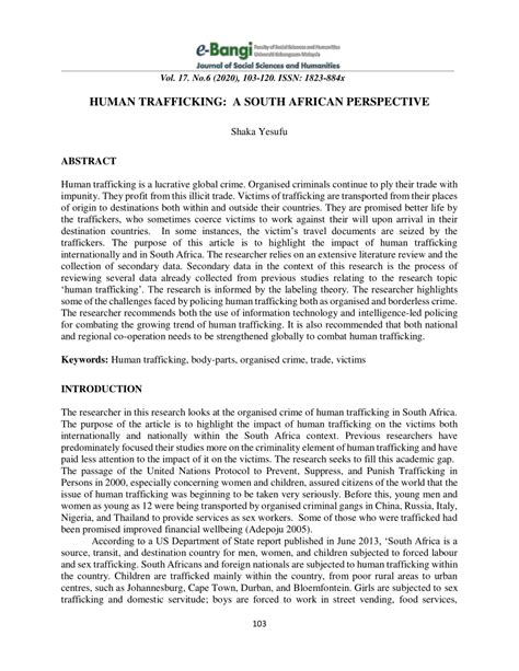 Pdf Human Trafficking A South Africa Perspective