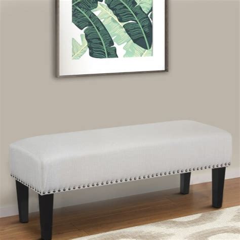 Fabric Upholstered Accent Bench with Nail head Trim, White and Black ...