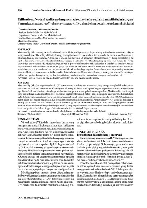 Pdf Utilization Of Virtual Reality And Augmented Reality In The Oral