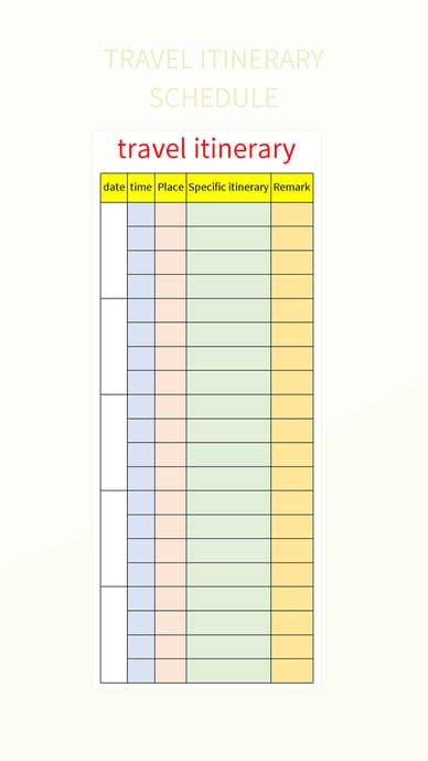 Travel Itinerary Schedule Excel Template And Google Sheets File For