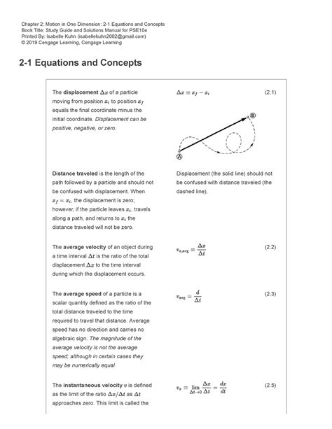 Chapter 2 Summary 1 Chapter 2 Motion In One Dimension 2 1 Equations And Concepts Book Title