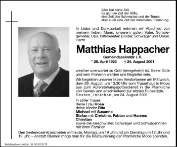 Traueranzeigen Von Matthias Happacher Trauer Bz