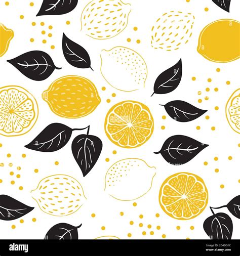 Tropical Seamless Pattern With Yellow Lemons And Lemon Slices Hand Drawn Lemons Pattern On