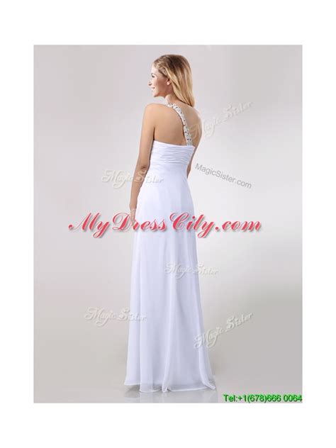 Sexy Empire Chiffon Beaded Side Zipper White Dama Dress With One Shoulder