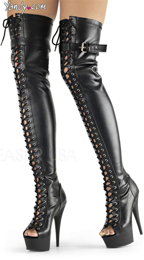 Delight Peep Toe Thigh Boot Lace Up Thigh High Boots High Heel Boots