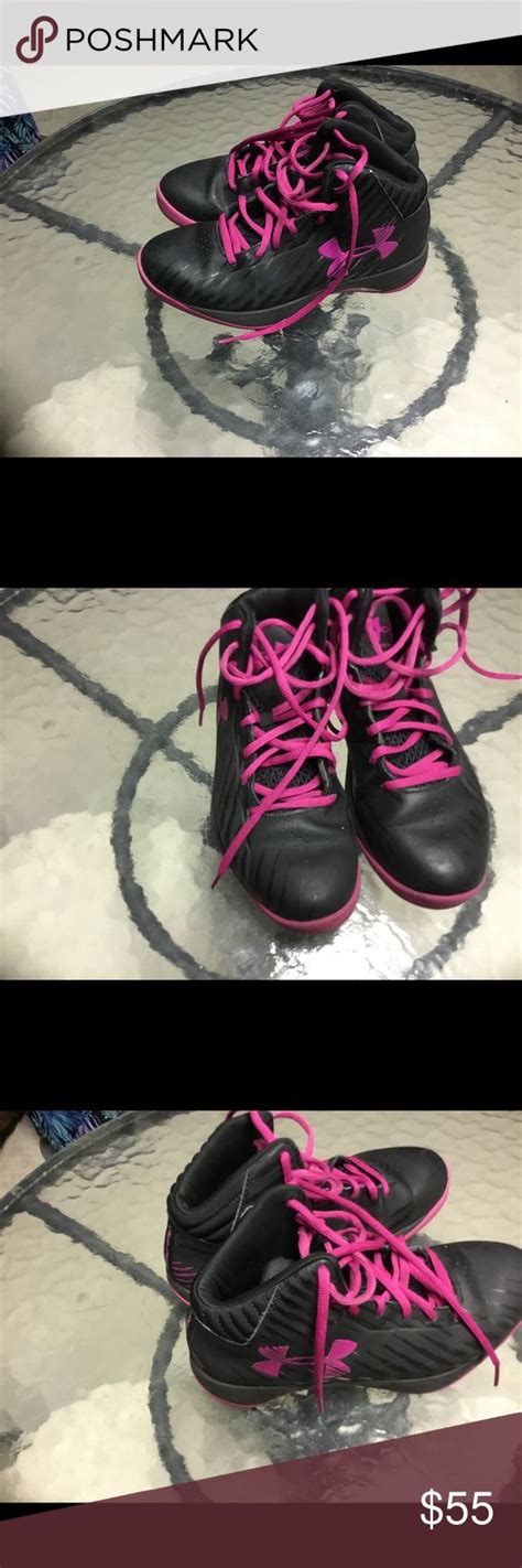 Under Armour Basketball Black Leather Pink Basketball Shoes Under