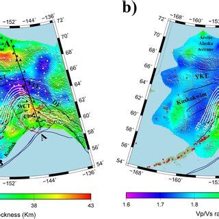 Maps Of Crustal Thickness A And Vp Vs Ratio B White Triangles Are