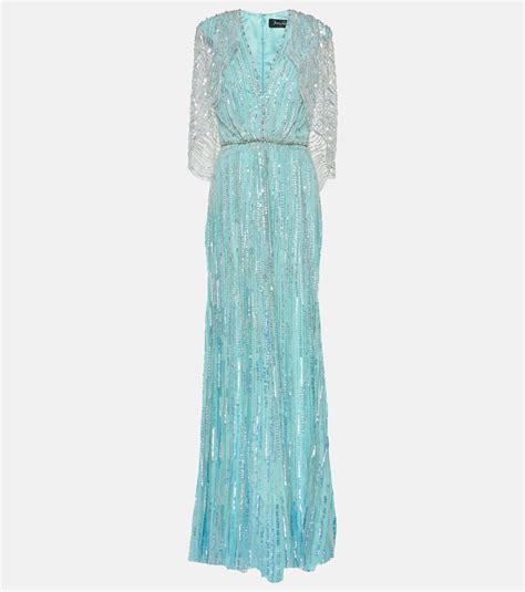 Coralia Caped Embellished Gown In Blue Jenny Packham Mytheresa In