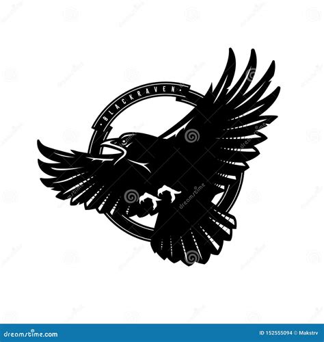 Black Raven in Flight, Logo, Emblem. Vector Illustration. Stock Vector ...