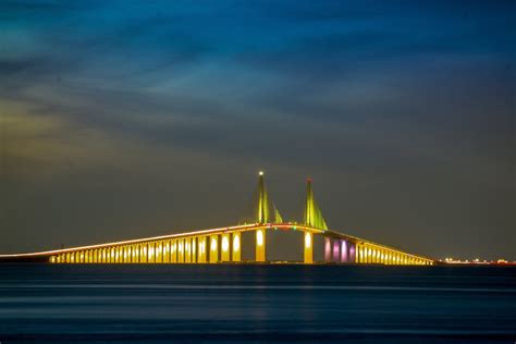 Sunshine Skyway Bridge, Tampa Bay, Night Long Exposure Canvas, Bridge ...