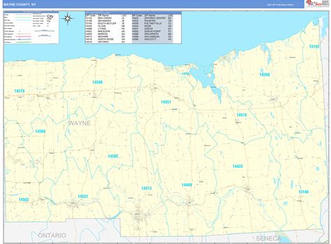 Wayne County, NY Zip Code Wall Map Basic Style by MarketMAPS - MapSales