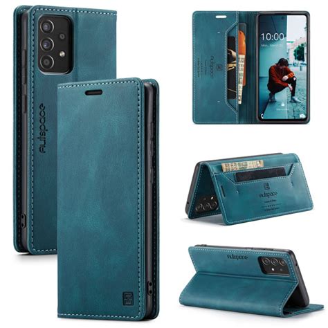 Autspace Samsung Galaxy A52 5g Rfid Blocking Retro Leather Wallet Case Blue