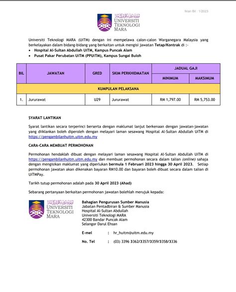 Pengambilan Jawatan Uitm Dibuka Sekarang April