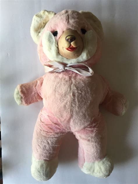 Vintage 20 Rushton Rubber Nose Faced Pastel Pink Bear Plush Doll RARE