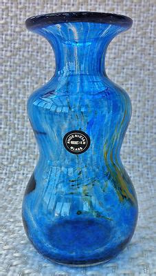 Beautiful Signed And Labelled Blue Yellow Phoenician Glass Vase