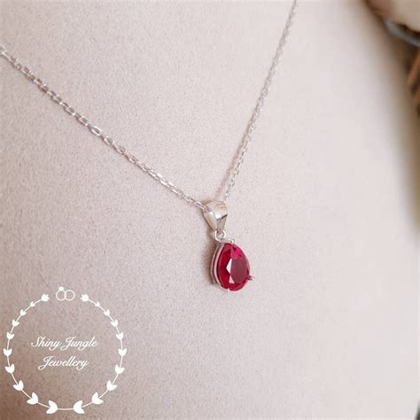 Pear Shaped Genuine Lab Grown Ruby Necklace July Birthstone Pendant