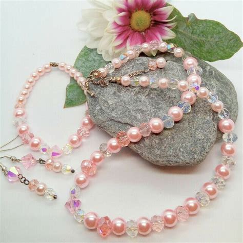 Pink And Clear Crystal And Pearl 3 Piece Jewellery Set T For Her