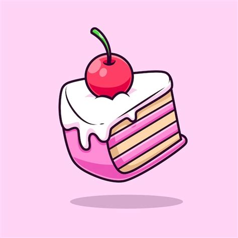 Rebanada De Pastel De Cumplea Os Con Cereza Icono De Vector De Dibujos