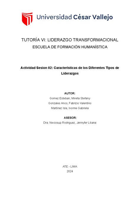 Actividad Semana Tutoria Tutor A Vi Liderazgo Transformacional