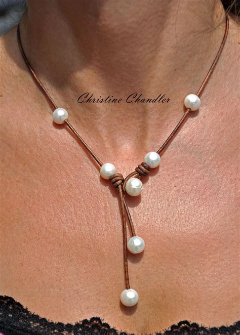 Pearl And Leather Necklace Cascada Pearl And Leather Etsy Leather