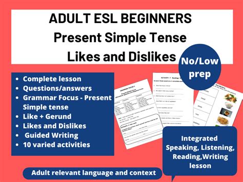 Adult Beginners Esl Lesson Present Simple Tense Likes And Dislikes