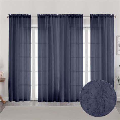 Amazon OVZME Crushed Navy Blue Sheer Curtains 84 Inch Length