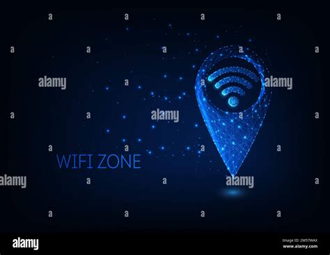 Futuristic Glowing Low Polygonal Gps And Wifi Symbols Isolated On Dark