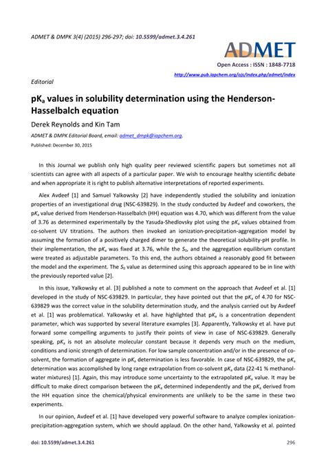 (PDF) pKa values in solubility determination using the Henderson ...