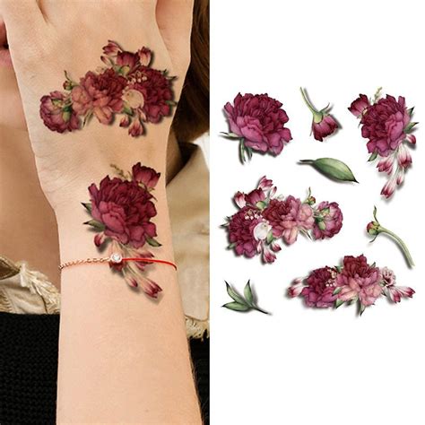 Glaryyears 3d Floral Temporary Tattoos Rose Chrysanthemum Designs For Women Waterproof Body