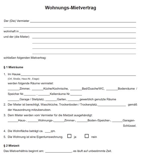 Wohnungsmietvertrag Muster Und PDF Vorlage Kostenlose Vordrucke