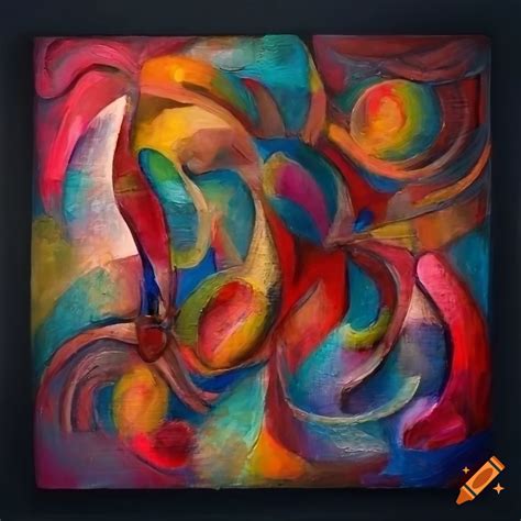 Textured Cubism Painting With Various Elements And Harmonious Colors On