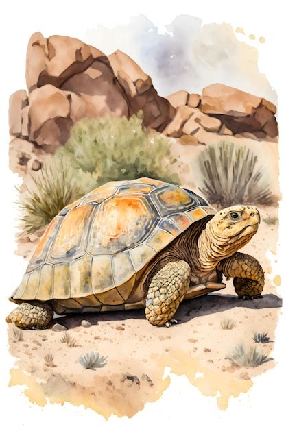 Una Pintura De Acuarela De Una Tortuga Del Desierto Foto Premium