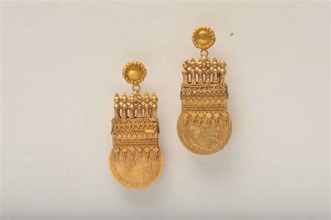 Early 1900's Etruscan Design 22K Gold Coin Earrings For Sale at 1stdibs