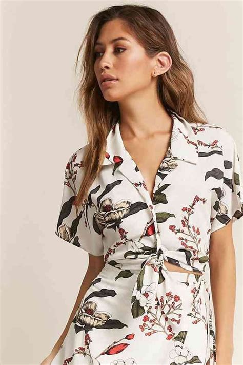 Forever 21 London Rose Floral Tie Front Top Tops Women Blouses Front Tie Top Tops