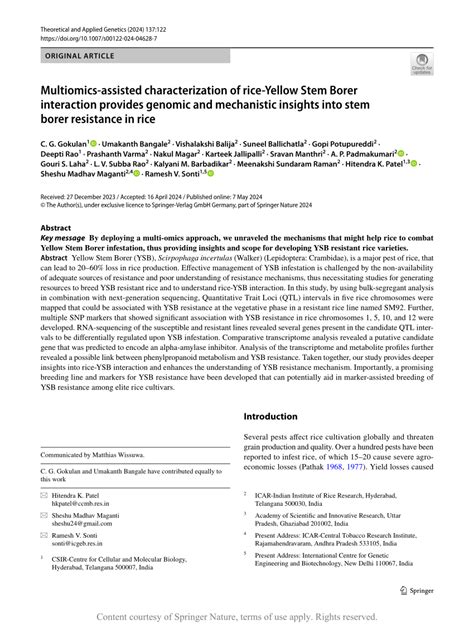 Multiomics Assisted Characterization Of Rice Yellow Stem Borer