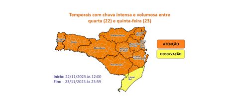 Defesa Civil Sc Atualiza O Alerta Sobre Temporais Com Chuvas Intensas E