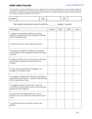 Autism Assessment Checklist Pdf