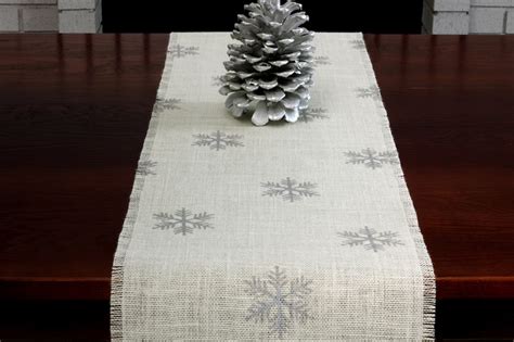 Christmas Burlap Table Runner Christmas Silver Snowflake Etsy