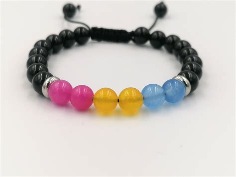 Pansexual Pride Bracelet Pansexual Flag Gemstone Bracelet Etsy