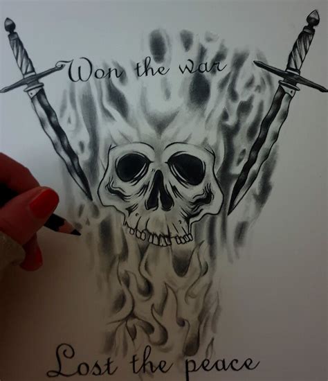 Skull And Swords Tattoo Design Original Art A4 Etsy