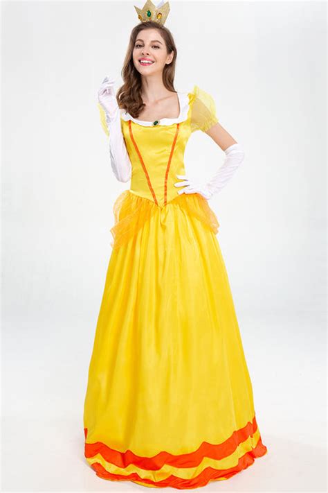 Adult Princess Daisy Costume With Gloves And Crown Nalagila