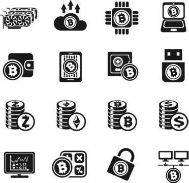 Cryptocurrency And Mining Icon Set Money Diagram Cpu Vector Money