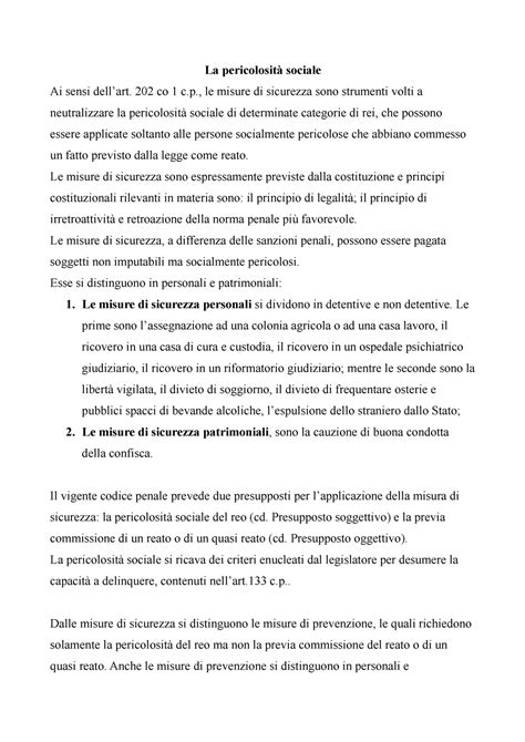 La Pericolosit Sociale La Sociale Ai Sensi Co C Le Misure Di